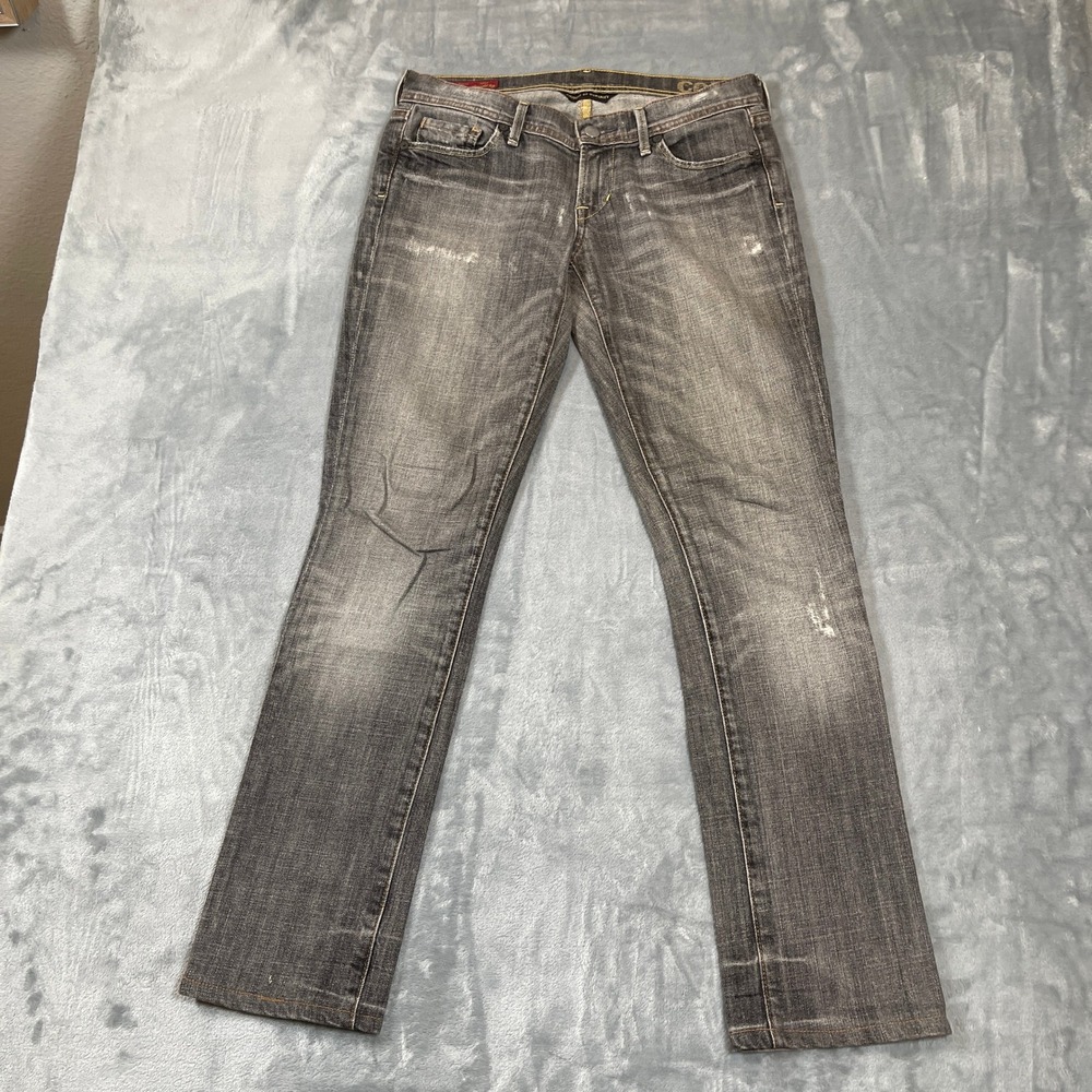 Citizens of Humanity Bisou 028 Gray Straight Leg Jeans Lip Embroidery Size 27